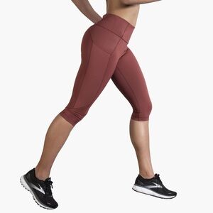 {Brooks} "Method 1/2 Crop Tight in Terracotta Print" Running Capri Leggings